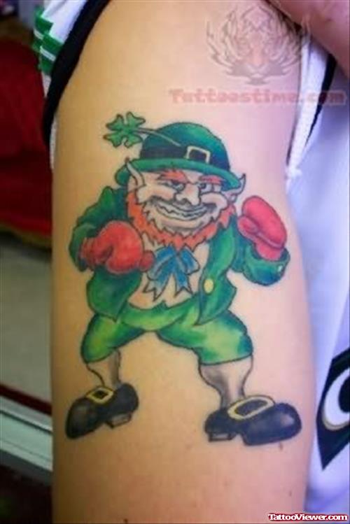 Leprechaun Boking Tattoo on Bicep