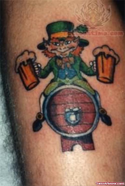 Leprechaun With Beer Tattoo