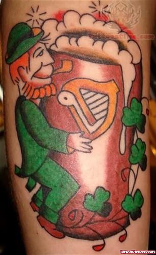 Leprechaun And Green Leafs Tattoo