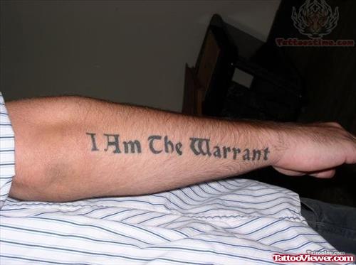 Warrant Lettering Tattoo On Arm