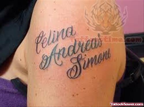 Lettering Tattoo On Bicep For Girls