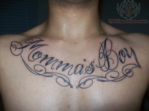 Gothic Lettering Tattoo On Chest
