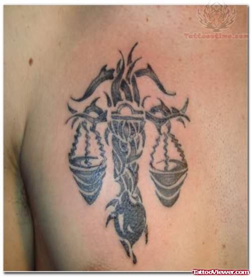 Libra Zodiac Symbol Tattoo On Chest