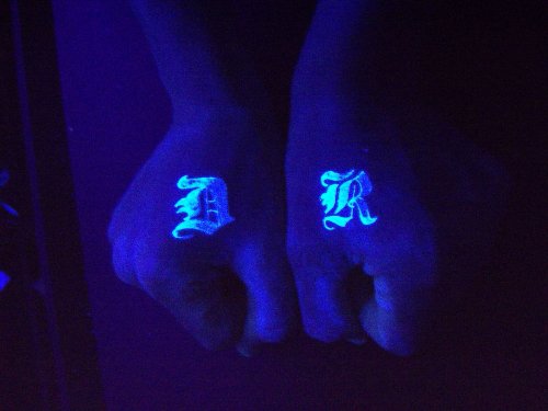 Black Light Ambigram Words Tattoos On Hands