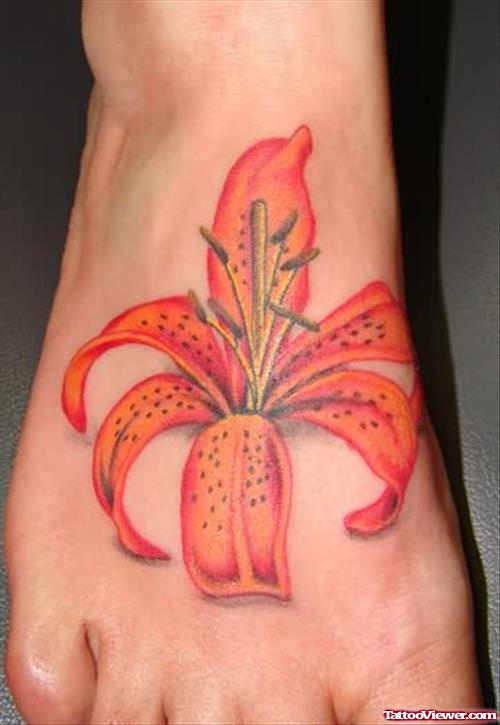 Lily Amazing Flower Tattoo on Foot