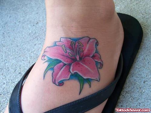 Tiger Lily Flower Tattoo On Foot