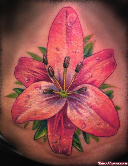 Lily Flower Tattoo With Some Dew Drops