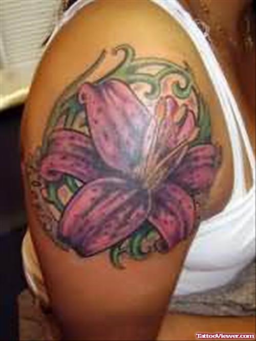 Lily Flower Tattoo On Sleeve