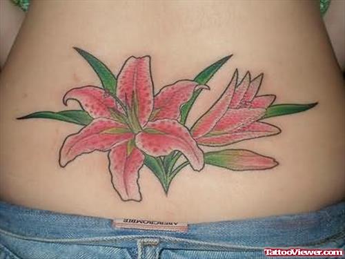 Awesome Lily Flower Tattoo On Lower Back