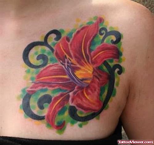 Lily Flower Tattoo On Chest