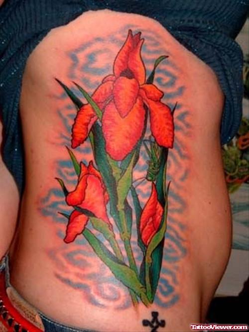 Large Lily Tattoo On Side Rib