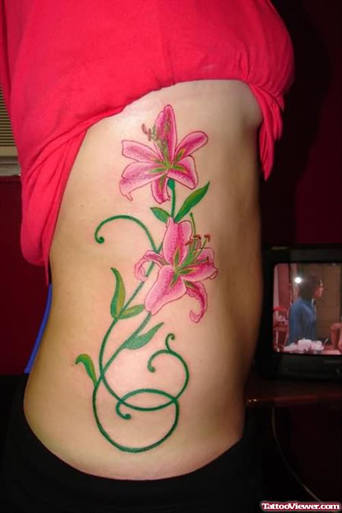 Rib Side Lily Flowers Tattoo