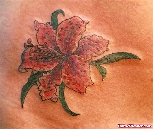 Red Ink Lily Flower Tattoo