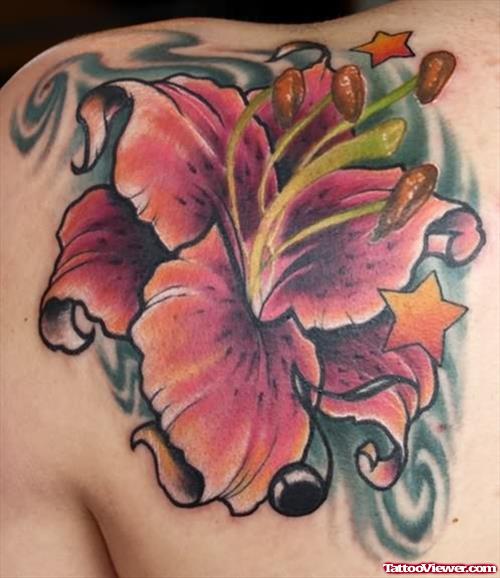 Lily Back Shoulder Tattoo