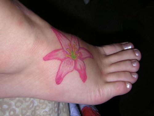 Girl Right Foot Lily Flower Tattoo