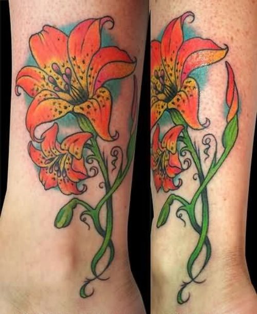 Lily Tattoos On Leg Sleeve