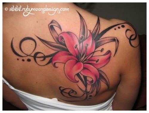 Right Back Shoulder Lily Tattoo For Girls