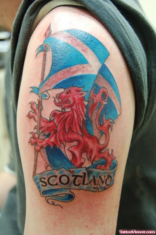 Scottish Lion Tattoo On Left Half Sleeve