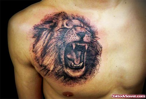 Crying Lion Head Tattoo On Man Chest