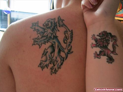 Lion Tattoos On Back And Wrist