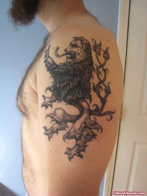 Lion Tattoo On Man Left Shoulder