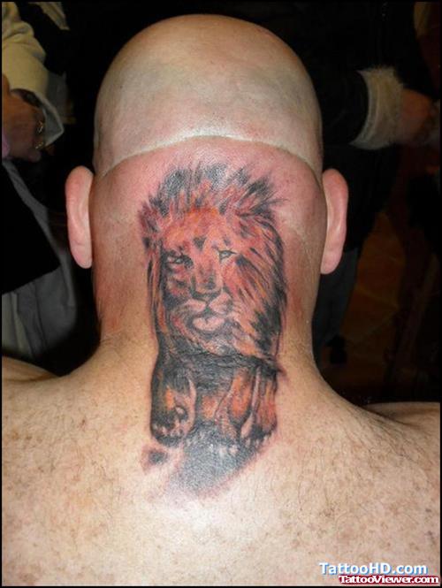 Lion Tattoo On Back Neck
