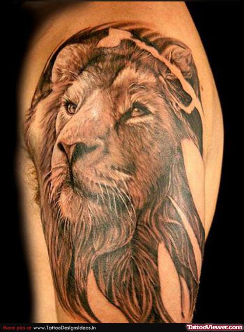 Latest Left Half Sleeve Lion Tattoo