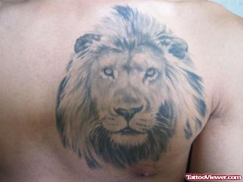 Grey Ink Lion Head Tattoo On Right Back Shoulder