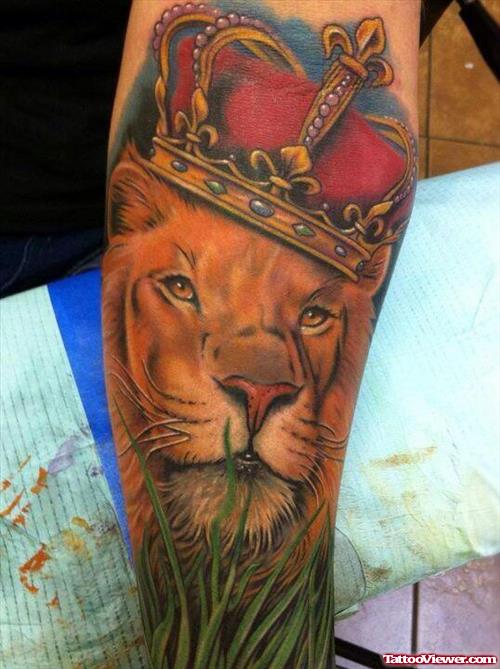 Colored Crown With Lion Tattoo