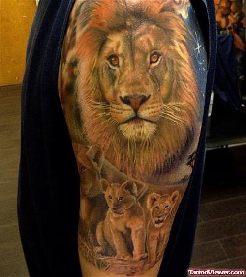 Beautiful Left Sleeve Lion Tattoo