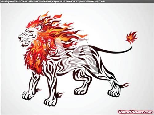 Tribal Flaming Lion Tattoo Design