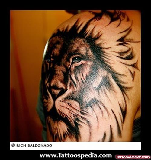 Beautiful Left Shoulder Lion Head Tattoo