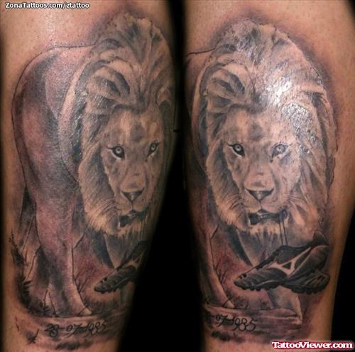 Amazing Grey Ink Lion Head Tattoo Design