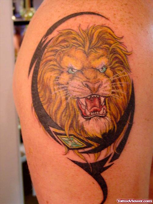 Tribal And Lion Head Tattoo