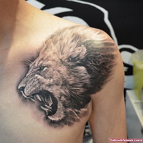 Roaring Lion Tattoo On Left Shoulder