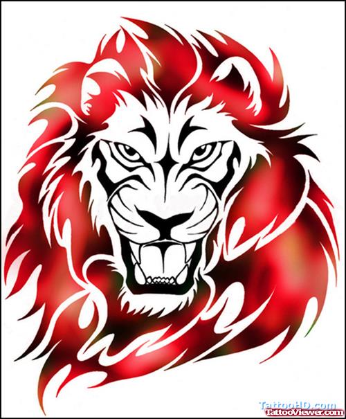 Red Tribal Lion Tattoo Design