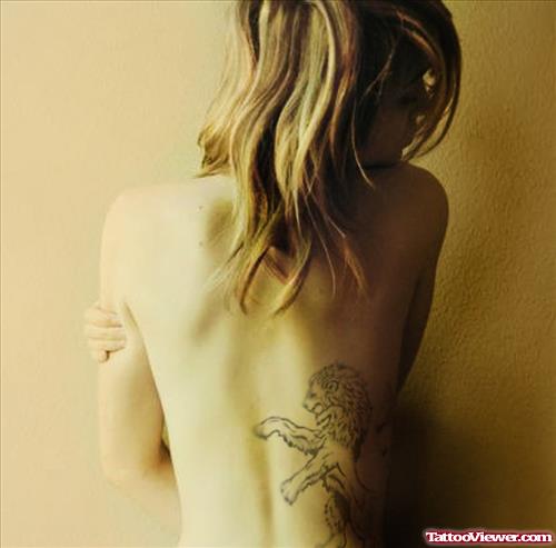 Lion Tattoo On Girl Back Body