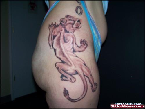 Grey Ink Lion Tattoo On Side