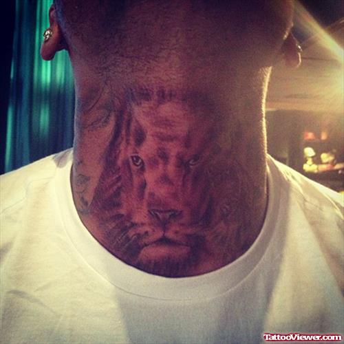 Chris Brown Lion Tattoo On Neck