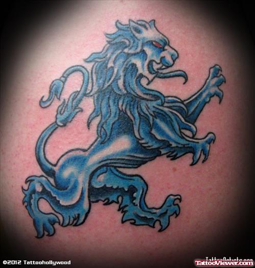 Blue Ink Griffin Lion Tattoo
