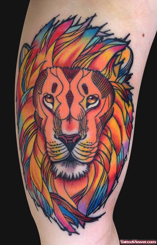 Awesome Colored Lion Tattoo
