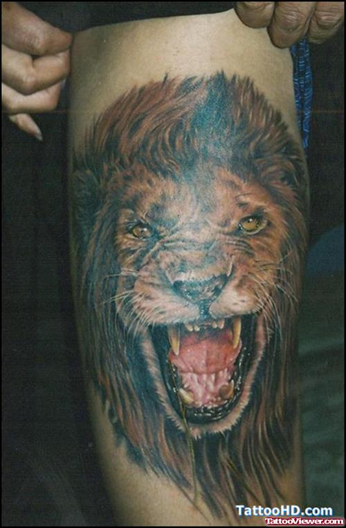 Angry Colored Lion Tattoo