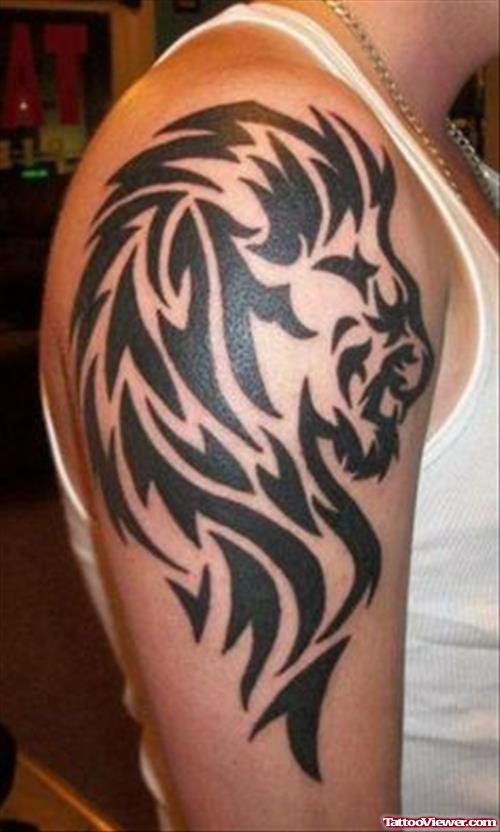 Tribal Lion Tattoo On Right Half Sleeve