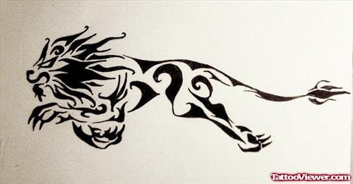 New Black Ink Tribal Lion Tattoo Design