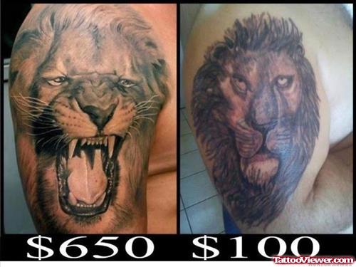 Grey Ink Lion Tattoos Designs