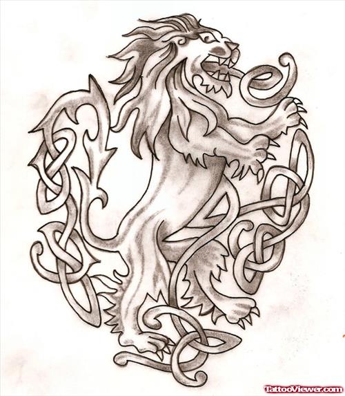 Tribal And Lion Tattoo Design