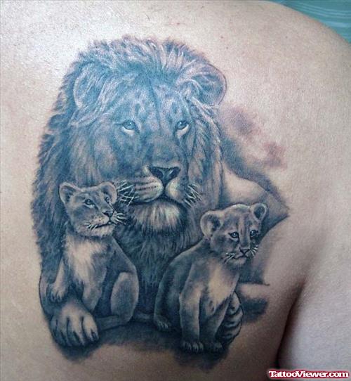 Unique Right Back Shoulder Lion Tattoo