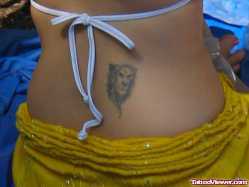 Lowerback Grey Ink Lion Tattoo