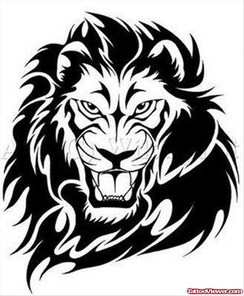 Black Tribal Lion Head Tattoo Design For Men