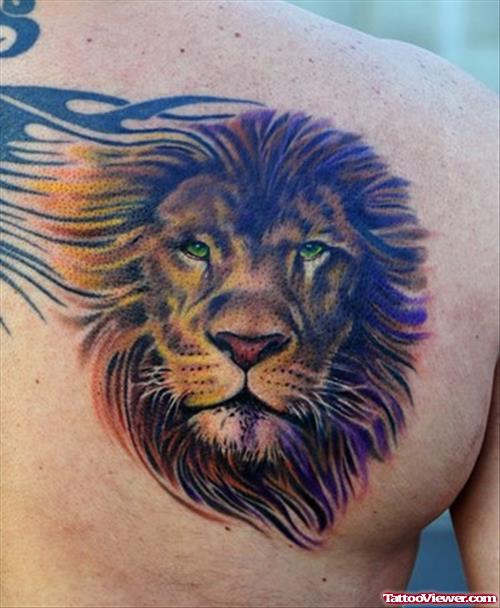 Back Shoulder Lion Head Tattoo